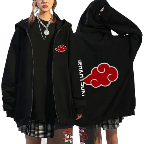 Anime Kleidung Jacke - Y2K Zip Up Hoodie Vintage Gothic Harajuku Kapuzenjacke (Black2,3XL,3XL) von Vocha