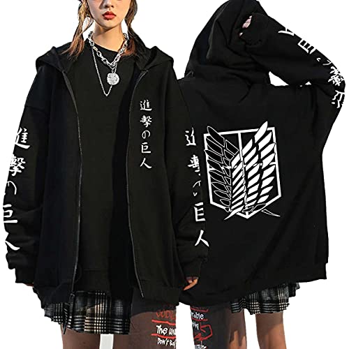 Anime Kleidung Jacke - Y2K Zip Up Hoodie Vintage Harajuku Kapuzenjacke (Black3,3XL,3XL) von Vocha