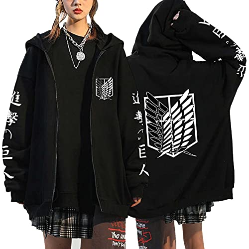 Anime Kleidung Jacke - Y2K Zip Up Hoodie Vintage Harajuku Kapuzenjacke (Black1,L,L) von Vocha