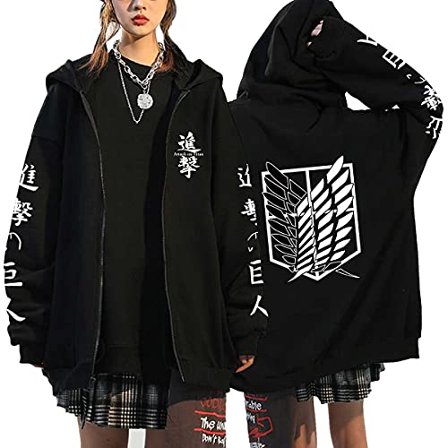 Anime Kleidung Jacke - Y2K Zip Up Hoodie Vintage Harajuku Kapuzenjacke (Black2,L,L) von Vocha