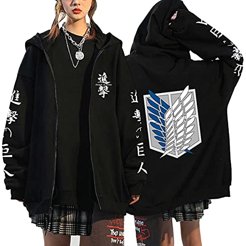 Anime Kleidung Jacke - Y2K Zip Up Hoodie Vintage Harajuku Kapuzenjacke (Black4,L,L) von Vocha