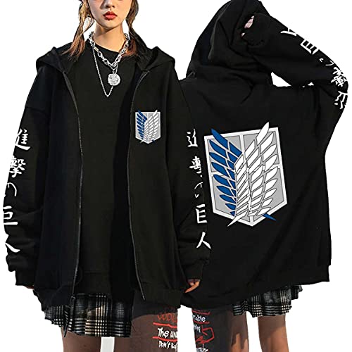 Anime Kleidung Jacke - Y2K Zip Up Hoodie Vintage Harajuku Kapuzenjacke (Black5,L,L) von Vocha