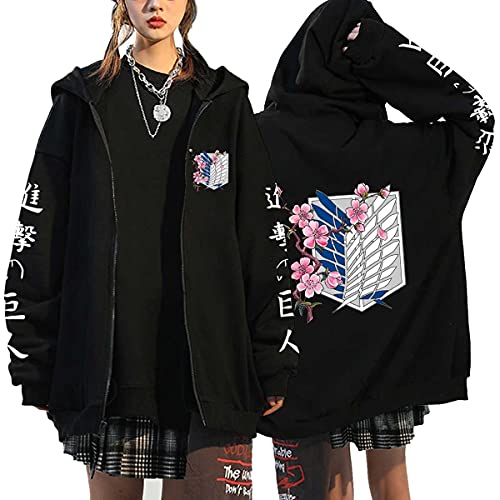 Anime Kleidung Jacke - Y2K Zip Up Hoodie Vintage Harajuku Kapuzenjacke (Black6,M,M) von Vocha