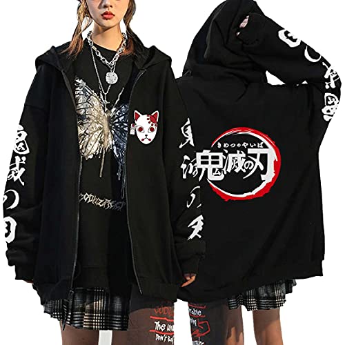 Anime Kleidung Jacke - Y2K Zip Up Hoodie Vintage Gothic Harajuku Kapuzenjacke (Black3,S,S) von Vocha