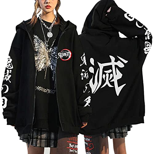 Anime Kleidung Jacke - Y2K Zip Up Hoodie Vintage Gothic Harajuku Kapuzenjacke (Black5,M,M) von Vocha