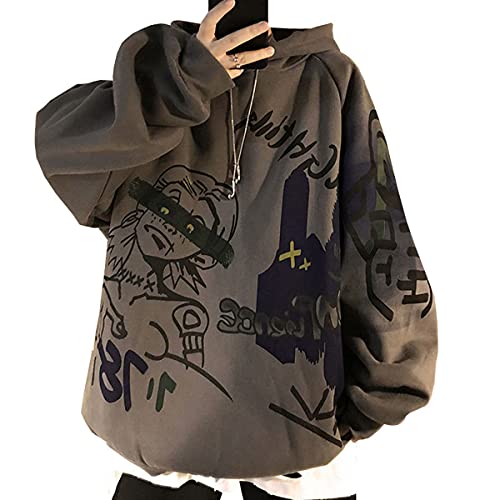 Hoodie Pullover Graffiti - Gothic Grunge Vintage Harajuku Streetwear (Gray,3XL,3XL) von Vocha