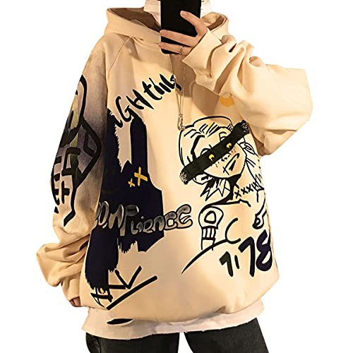 Hoodie Pullover Graffiti - Gothic Grunge Vintage Harajuku Streetwear (Khaki,XXL,XXL) von Vocha