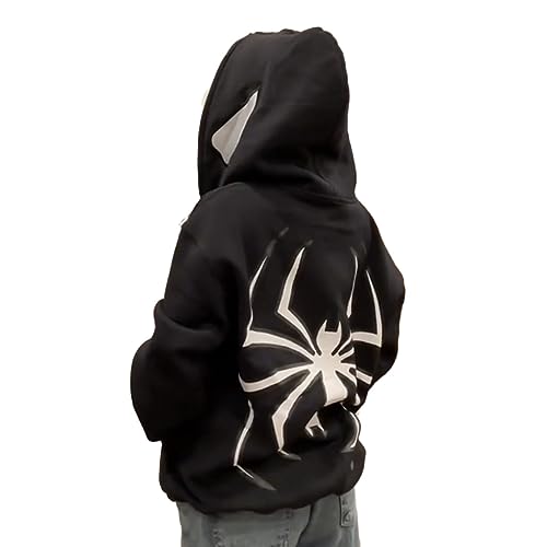 Y2k Zip Up Hoodie Spider Grunge Vintage Gothic Pullover Kapuzenjacke Halloween (Black,M,M) von Vocha