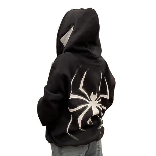 Y2k Zip Up Hoodie Spider Grunge Vintage Gothic Pullover Kapuzenjacke Halloween (Schwarz,L,L) von Vocha