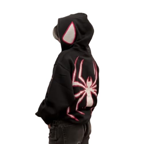 Y2k Zip Up Hoodie Spider Grunge Vintage Gothic Pullover Kapuzenjacke Halloween (Schwarz-2,3XL,3XL) von Vocha