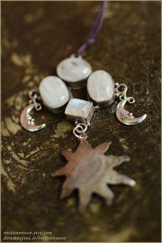 sterling Silber Regenbogen Labradorit Halskette Mit Amethyst - Edelstein Vintage Schmuck von Vocisconnesse
