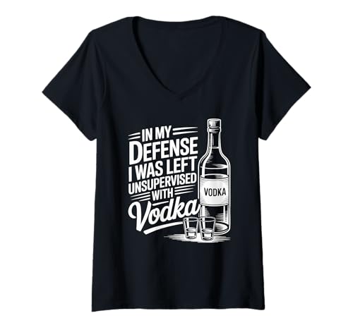 Damen Lustig, unbeaufsichtigt mit Wodka-Trinkknebel T-Shirt mit V-Ausschnitt von Vodka Drinking Humor Gag Gifts