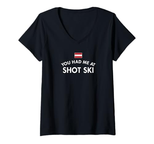 Damen Österreich Trinkspiel T-Shirt mit V-Ausschnitt Damen Österreich Trinkspiel T-Shirt mit V-Ausschnitt von Vodka Whiskey Shot Glass Ski