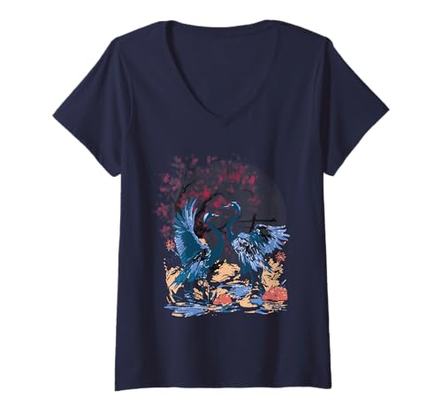 Damen Asien Japan Kraniche Vögel chinesich japanisch T-Shirt mit V-Ausschnitt Damen Asien Japan Kraniche Vögel chinesich japanisch T-Shirt mit V-Ausschnitt von Vögel Asien Japan