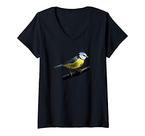 Damen Blaumeise Vogel Beobachten Singvögel Meise Geschenk T-Shirt mit V-Ausschnitt von Vögel Geschenke
