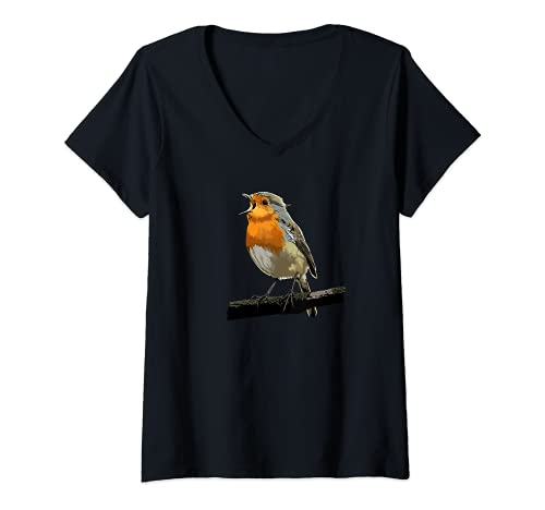 Damen Rotkehlchen Vogel Beobachten Singvögel T-Shirt mit V-Ausschnitt von Vögel Geschenke