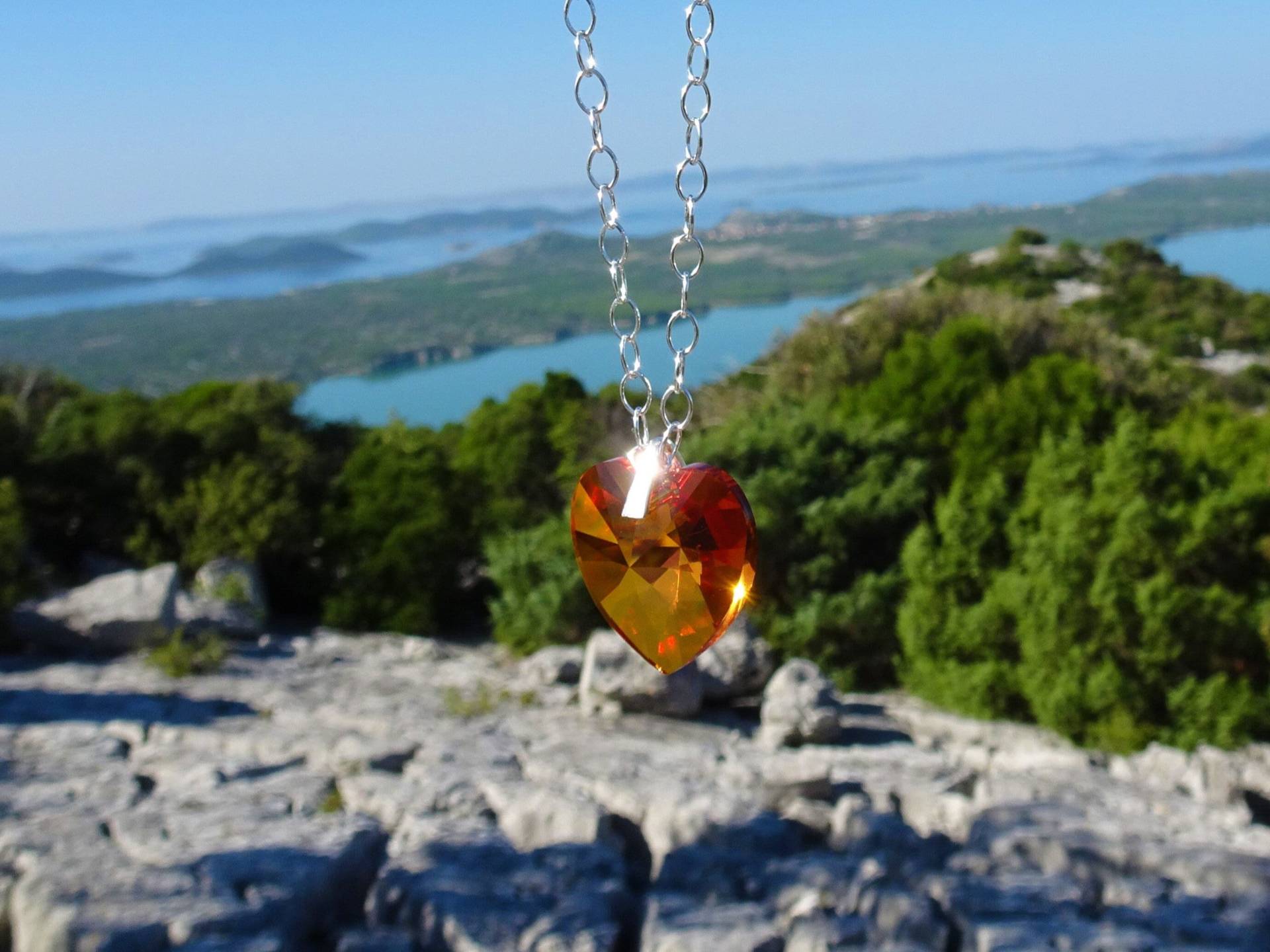 Kette Herz Orange Glitzer von VoegelchenShop