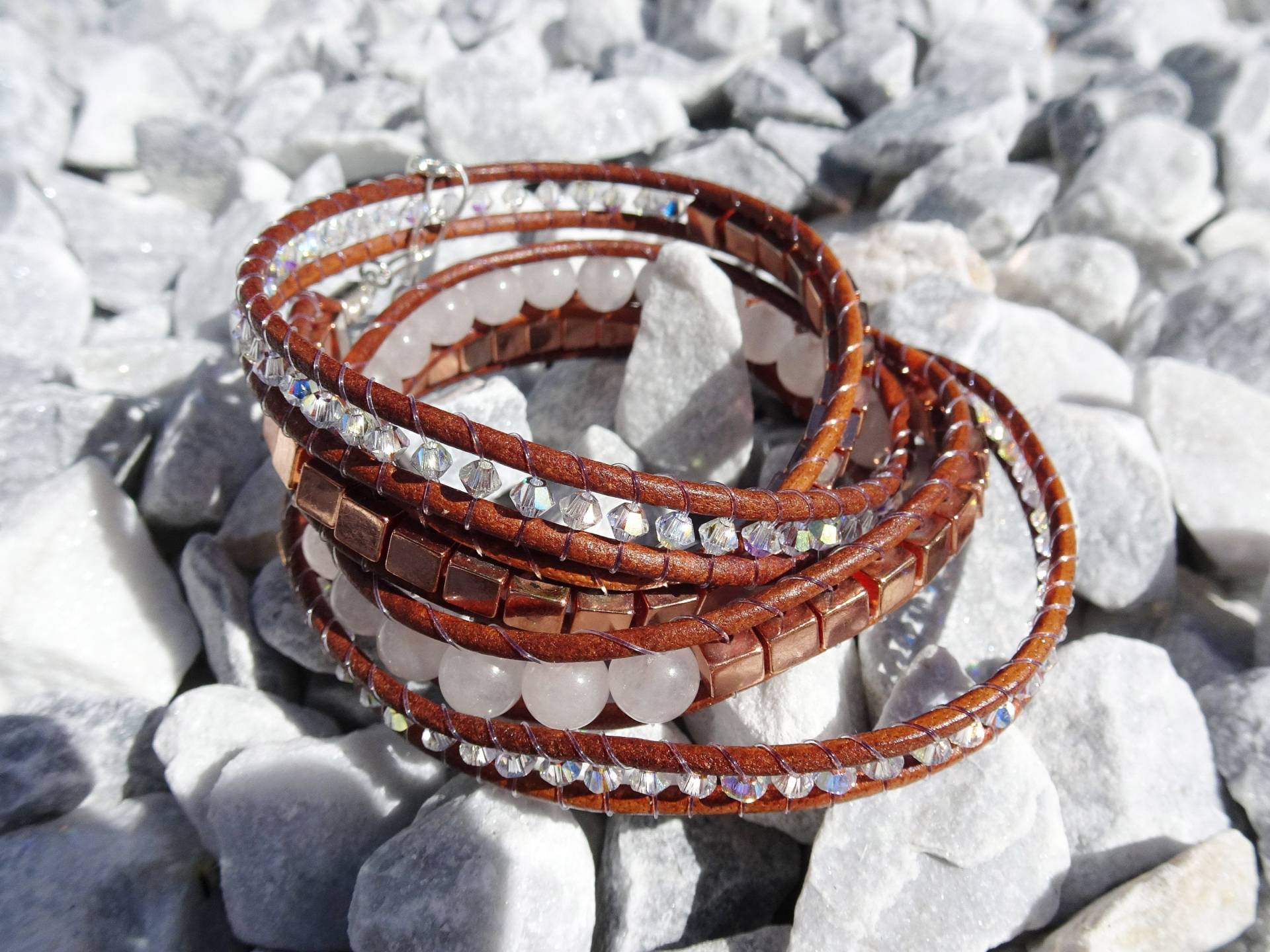 Wickelarmband Rosenquarz Kristall von VoegelchenShop