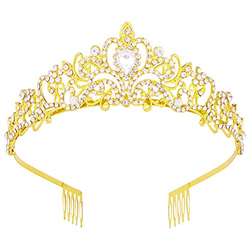 Crowns for Women, Vofler Gold Tiara Crystal Rhinestone Hair Accessories Decor for Princess Queen Ladies Little Girls Adult Bridal Bride Birthday Wedding Pageant Prom Halloween Costume Party with Combs von Vofler