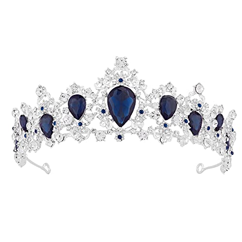 Crowns for Women, Vofler Silver Tiara w/ Sapphire - Baroque Dark Blue Crystal Rhinestone Head Piece Accessories for Princess Girls Queen Bridal Bride Birthday Wedding Prom Quinceanera Costume Party von Vofler