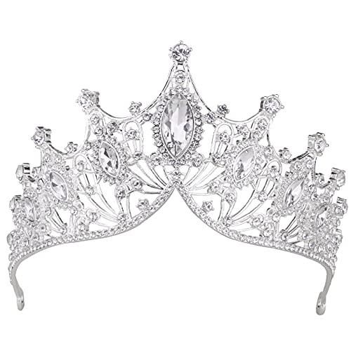 Kronen für Damen, Vofler Silber-Tiara mit Kristall – Barock-Strass-Stirnband Kopfschmuck für Königin Braut Mädchen Prinzessin Hochzeit Abschlussball Geburtstag Festzug Homecoming Kostüm Cosplay Party von Vofler