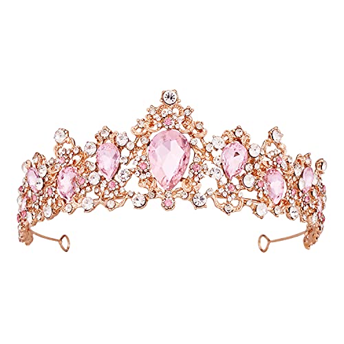 Kronen für Frauen, Vofler Roségold Tiara mit rosa Kristall – Barock Strass Kopfstück Zubehör für Prinzessin Mädchen Königin Braut Geburtstag Hochzeit Abschlussball Quinceanera Halloween Kostüm Party von Vofler