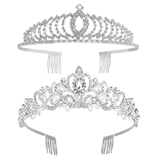 Tiaras und Kronen, Vofler 2 Pack Crystal Silber Tiara Kopfschmuck Strass für Frauen Damen kleines Mädchen Braut Prinzessin Königin Geburtstag Hochzeit Pageant Prom Halloween Kostüm Party mit Kämmen von Vofler