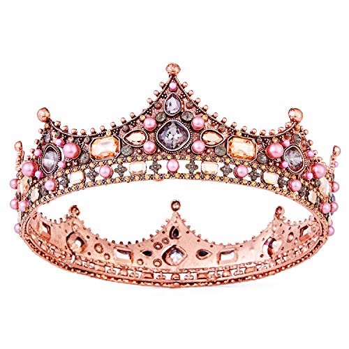 Vofler Barock-Krone, Vintage, rund, volle Größe, Retro-Stirnband, Kristall-Strassperlen, Haar-Schmuck, Dekoration für Damen, Mädchen, Braut, Prinzessin, Geburtstag, Hochzeit, Festzug, Party von Vofler