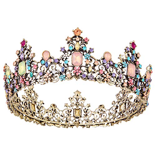 Vofler Barock-Krone im Vintage-Stil rund volle Größe Retro-Kristall-Strasssteine Haarschmuck Dekoration für Damen Mädchen Brautschmuck Braut Prinzessin Geburtstag Hochzeit Festzug Party von Vofler