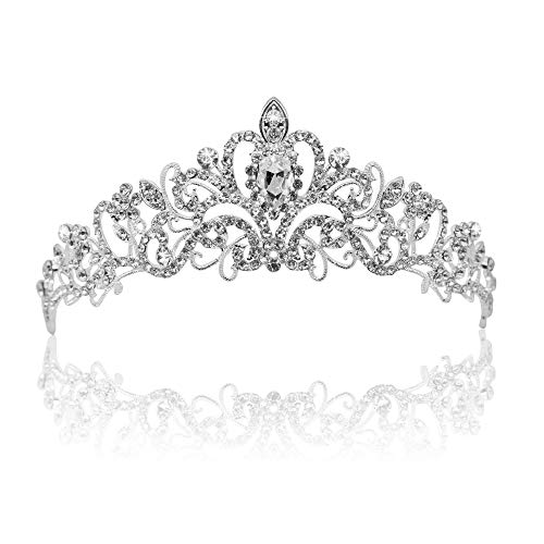 Vofler Kristall-Tiara, Krone, Stirnband, Kopfschmuck, Strass, Haar-Schmuck, Dekoration für Damen, kleine Mädchen, Braut, Prinzessin, Geburtstag, Hochzeit, Festzug, Abschlussball, Party, Silber von Vofler