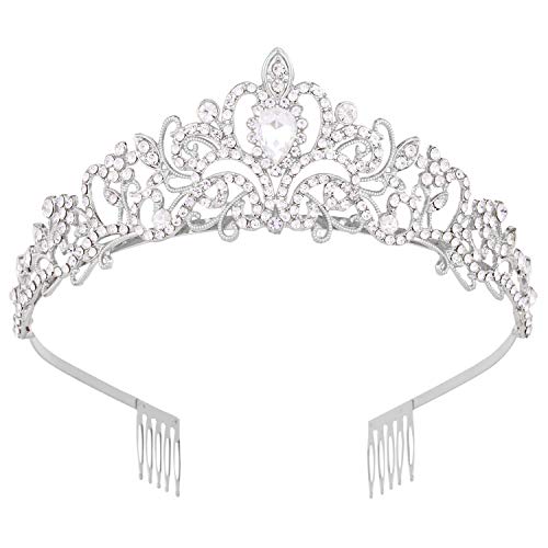 Vofler Kristall Tiara Krone silber Kopfschmuck für Damen kleine Mädchen Brautschmuck Prinzessin Geburtstag Hochzeit Festzug Abschlussball Party von Vofler