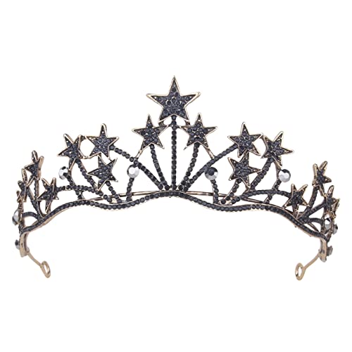 Vofler Stirnband mit Sternen, Schwarzes Tiara, Kopfschmuck, Kristall-Strass-Haarschmuck für Damen und Mädchen Braut Prinzessin Geburtstag Hochzeit Festzug Abschlussball Heimkehr Halloween Kostümparty von Vofler