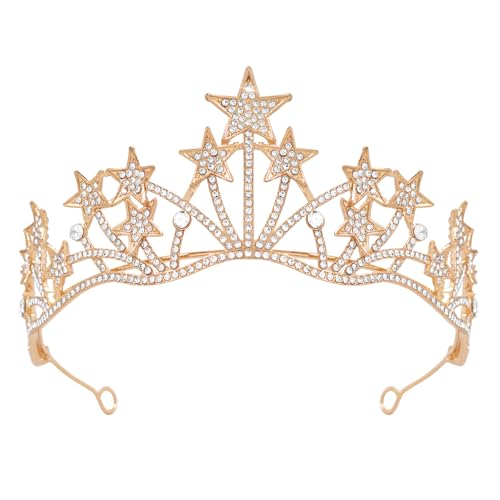 Vofler Stirnband mit Sternen, goldener Tiara, Kopfschmuck, Kristall-Strass-Haarschmuck für Damen und Mädchen Braut Prinzessin Geburtstag Hochzeit Festzug Abschlussball Heimkehr Halloween Kostümparty von Vofler