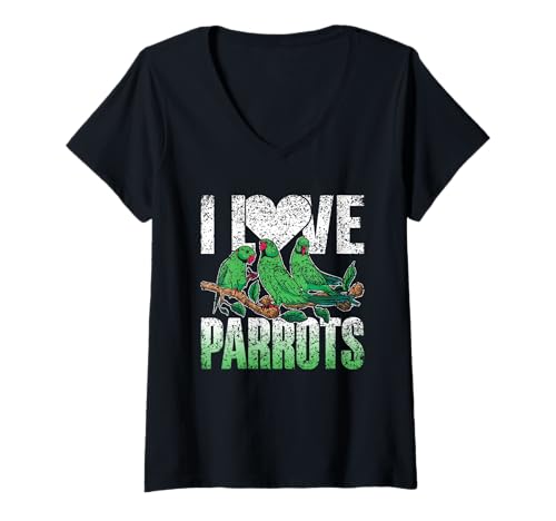 Damen Ich Liebe Papageien Süß Haustier Tier Papagei T-Shirt mit V-Ausschnitt Damen Ich Liebe Papageien Süß Haustier Tier Papagei T-Shirt mit V-Ausschnitt von Vogel Papageien Liebhaber I Love Parrots Papagei