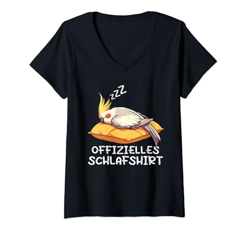 Damen Offizielles Schlafshirt Nymphensittich sittich Nymphensittie T-Shirt mit V-Ausschnitt von Vogel für Nymphensittichbesitzer und Züchter