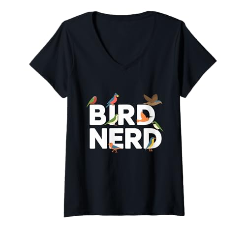 Damen Funny Biologist Dad Nature Lover Bird Tour Birdwatching T-Shirt mit V-Ausschnitt von Vogelbeobachter Outfit Männer & Frauen