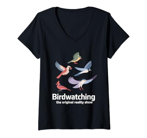 Damen Nature Lover Funny Biologist Weekend Birdwatching Adventure T-Shirt mit V-Ausschnitt von Vogelbeobachter Outfit Männer & Frauen
