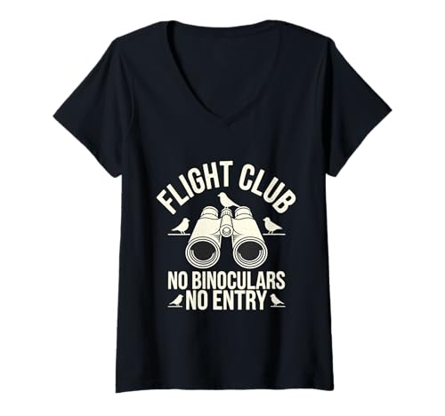 Damen Naturliebhaber Fernglas Birding Club Mitglied Birdwatching T-Shirt mit V-Ausschnitt von Vogelbeobachter Outfit Männer & Frauen