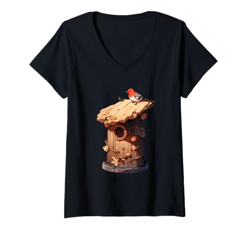 Damen Vogelhaus Selber Bemalen Vogelhäuschen Anmalen Vogelfreunde T-Shirt mit V-Ausschnitt Damen Vogelhaus Selber Bemalen Vogelhäuschen Anmalen Vogelfreunde T-Shirt mit V-Ausschnitt von Vogelhaus Selber Bemalen & Vogelhäuschen Anmalen