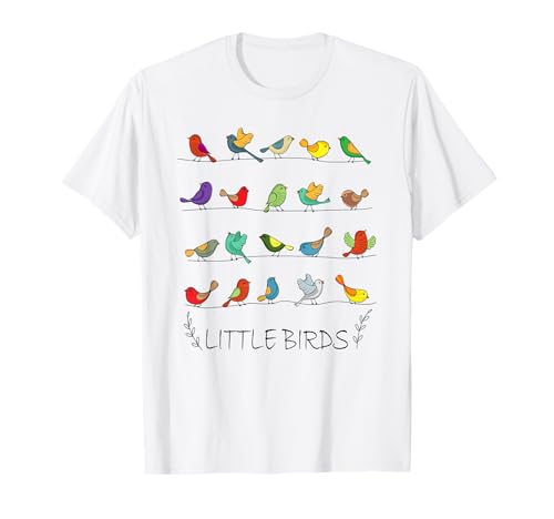 Kleine Vögel Vogel Zeichnung Frauen Mädchen Kinder Design T-Shirt von Vogelliebhaber Vogelfreunde Ornithologe Vogelmotiv