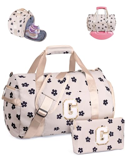 Vogewood Geschenk für Kinder im Alter von 3 4 5 6 7 8 9 10 11 12 Jahren Mädchen Turnbeutel mit Make-up-Tasche, Blumen-Beige, G von Vogewood
