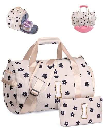 Vogewood Geschenk für Kinder im Alter von 3 4 5 6 7 8 9 10 11 12 Jahren Mädchen Turnbeutel mit Make-up-Tasche, Blumen-Beige, I von Vogewood