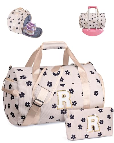 Vogewood Geschenk für Kinder im Alter von 3 4 5 6 7 8 9 10 11 12 Jahren Mädchen Turnbeutel mit Make-up-Tasche, Blumen-Beige, R von Vogewood