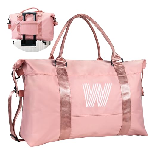 Vogewood Initial Reisetasche, rosa, Sporttasche, personalisierbar, wasserdicht, Wochenendtasche mit Schultergurt, Monogramm-Buchstabe, Übernachtungstasche für Damen, mit Trolleyhülle und Nassfach, von Vogewood