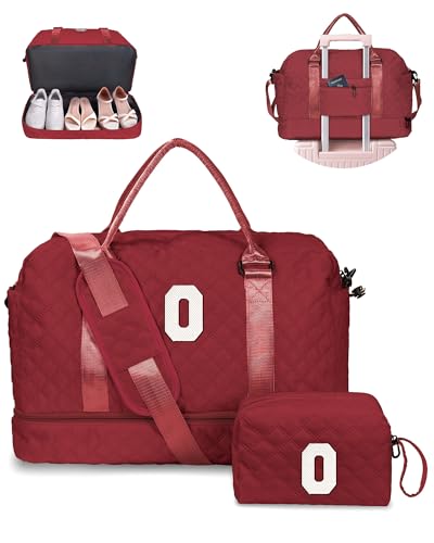 Vogewood Initial Seesack mit Schuhfach, personalisierte Wochenendtasche mit Schultergurt, Monogramm-Übernachtungstasche für Damen, mit Trolleyhülle und Nasstasche, Brief-Reisetasche mit von Vogewood