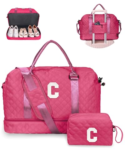 Vogewood Initial Seesack mit Schuhfach, personalisierte Wochenendtasche mit Schultergurt, Monogramm-Übernachtungstasche für Damen, mit Trolleyhülle und Nasstasche, Brief-Reisetasche mit von Vogewood