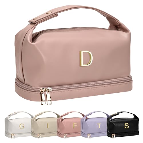 Vogewood Personalisierte Make-up-Tasche mit Griff, doppelschichtige Kosmetiktasche mit Make-up-Pinsel-Organizer, Reise-Kulturbeutel, Geschenke für Freunde, weibliche Mutter, rose, D von Vogewood