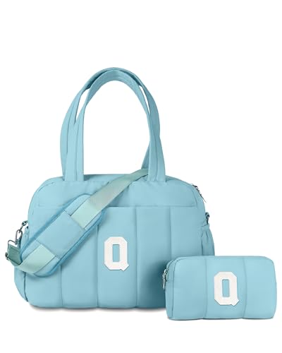 Vogewood Reisetasche, personalisierbar, Wochenendtasche, Übernachtungstasche für Damen, Reisetasche mit Make-up-Tasche, Geburtstagsgeschenke, Blau, Frage: von Vogewood