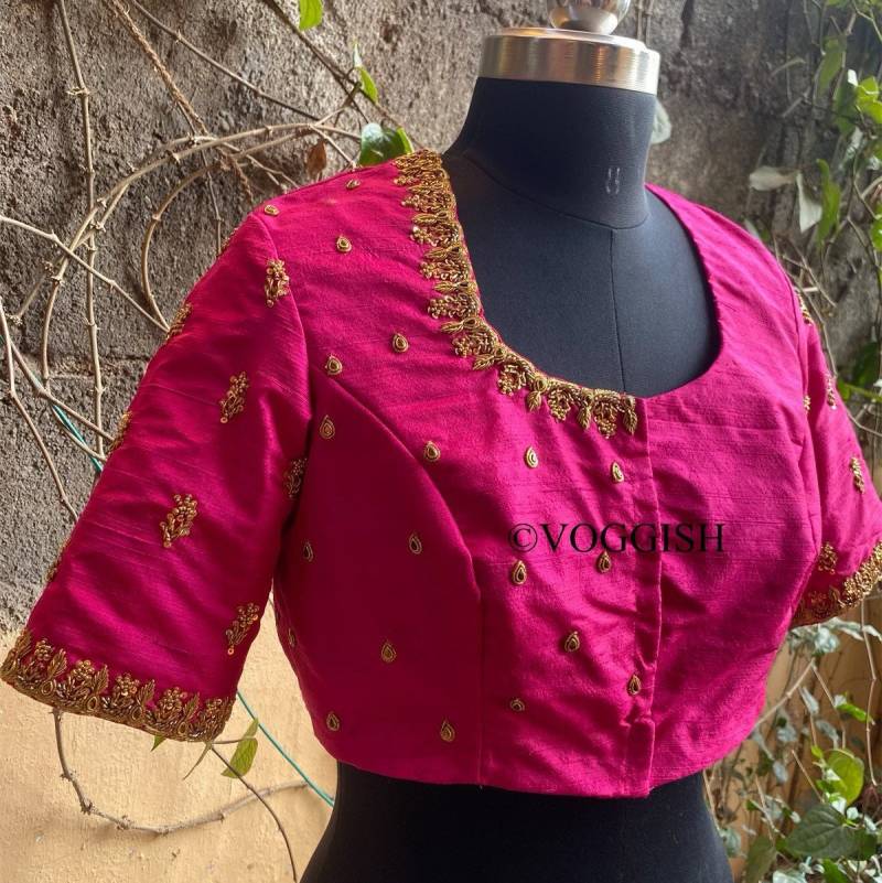 Reine Seide Hand Bestickt Bluse/Saree Maggam Rohseide Zardosi Bestickte Fertigbluse von Voggish