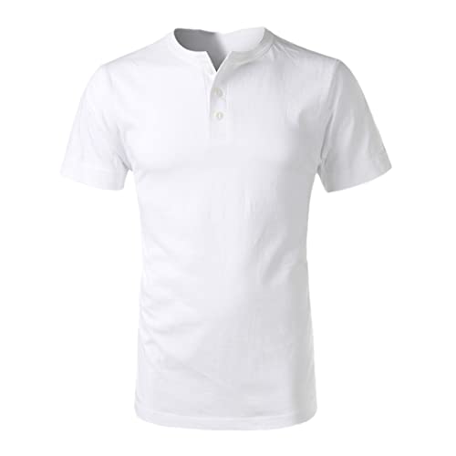 Herren Basic T-Shirt Casual Kurzarm V-Ausschnitt T-Shirts Henley Tops, weiß1, S von Vogrtcc